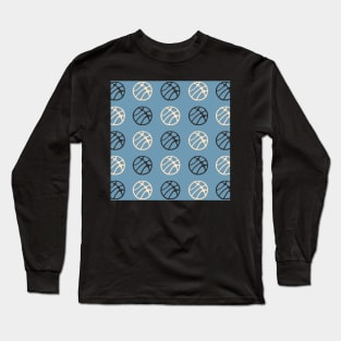 Blue Basketball Ball Pattern Black and White Long Sleeve T-Shirt